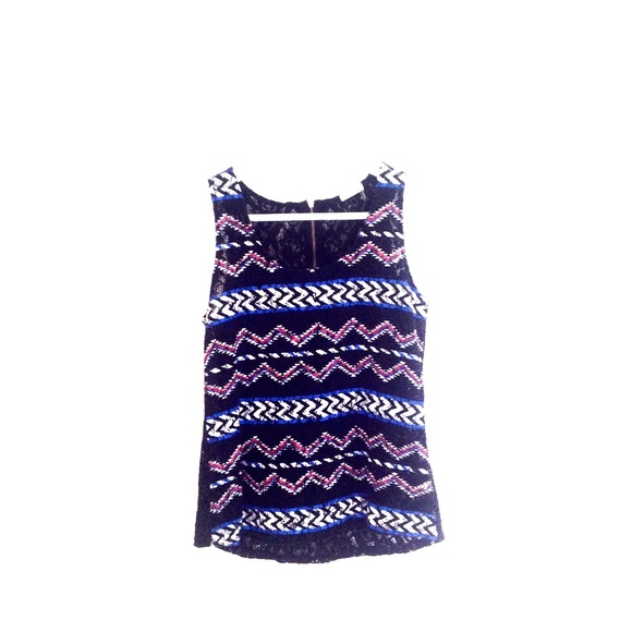 Black Lace with Aztec motif tank top - Picture 1 of 3